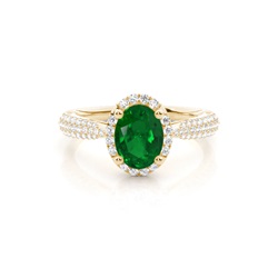 Prong Setting Oval Emerald Side Stone Ring