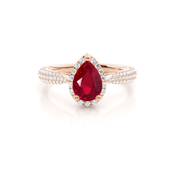 Prong Setting Pear Ruby Side Stone Ring