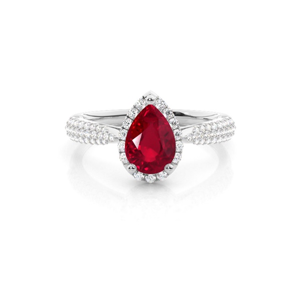 Prong Setting Pear Ruby Side Stone Ring