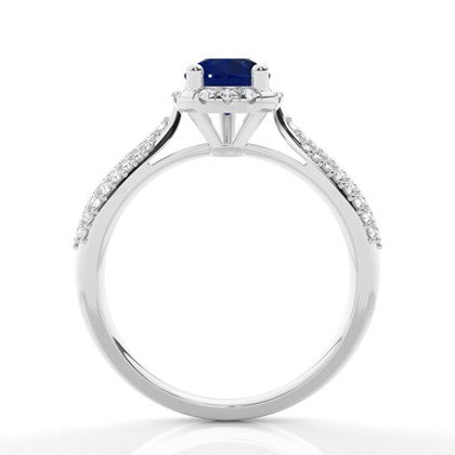 Zinkeneinstellung Birnenblauer Saphir-Seitensteinring