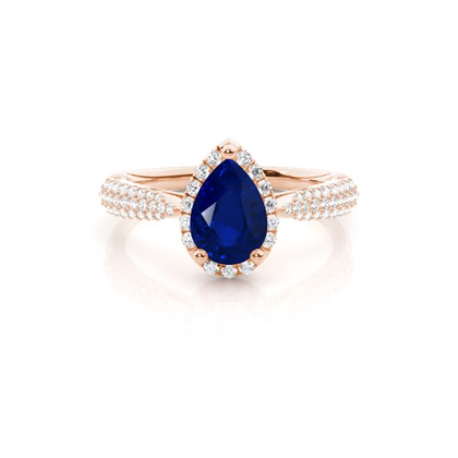 Prong Setting Pear Blue Sapphire Side Stone Ring