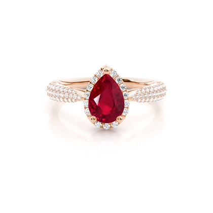Prong Setting Pear Ruby Side Stone Ring