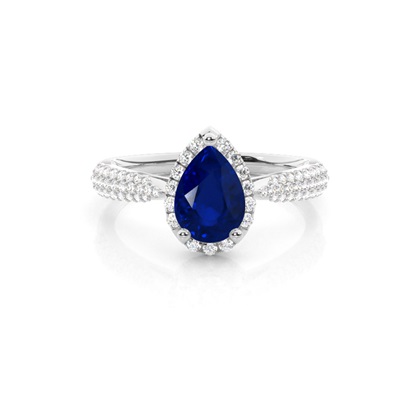 Prong Setting Pear Blue Sapphire Side Stone Ring