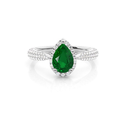 Prong Setting Pear Emerald Side Stone Ring