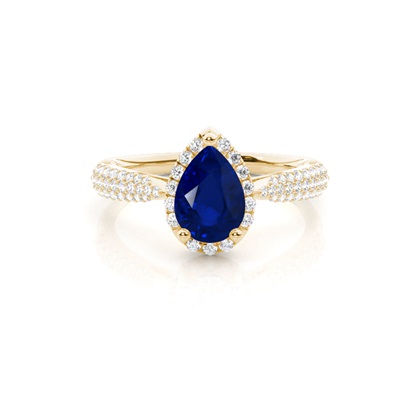 Prong Setting Pear Blue Sapphire Side Stone Ring