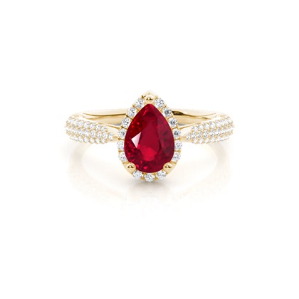 Prong Setting Pear Ruby Side Stone Ring