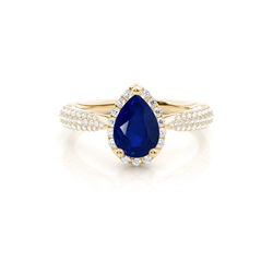 Prong Setting Pear Blue Sapphire Side Stone Ring