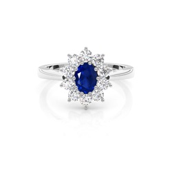 Oval Halo Blue Sapphire Engagement Ring