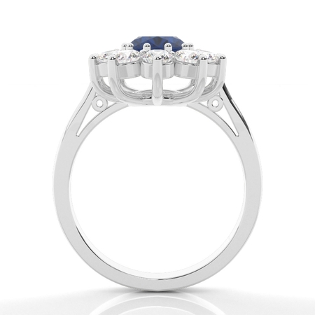 Ovaler Halo Blue Sapphire Verlobungsring