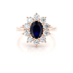 Ovaler Halo Blue Sapphire Verlobungsring