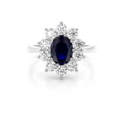Oval Halo Blue Sapphire Engagement Ring