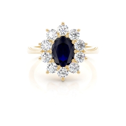 Ovaler Halo Blue Sapphire Verlobungsring