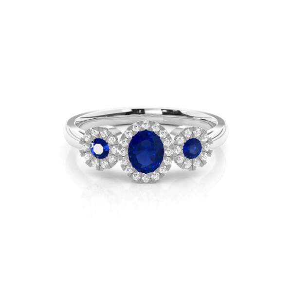 Bezel Setting Blue Sapphire Three Stone Ring