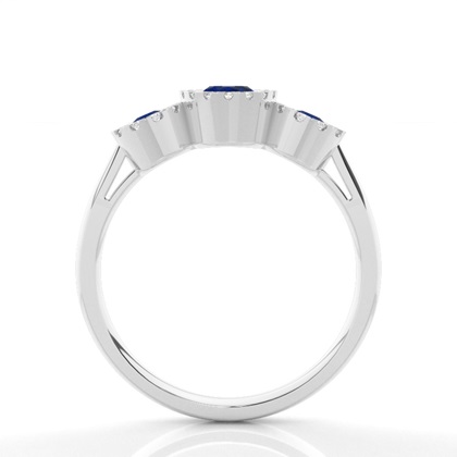 Lünette Einstellung Blue Sapphire Drei Stein Ring