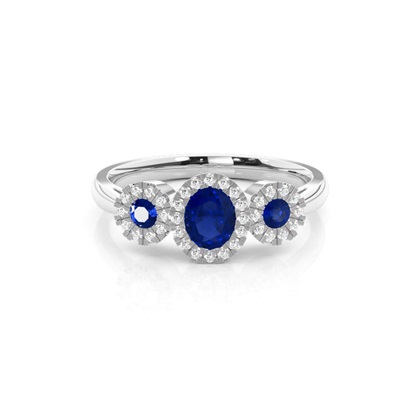 Bezel Setting Blue Sapphire Three Stone Ring