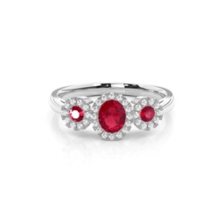 Lünette Einstellung Rubin Drei Stein Ring