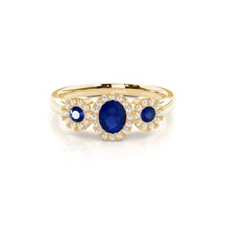 Bezel Setting Blue Sapphire Three Stone Ring