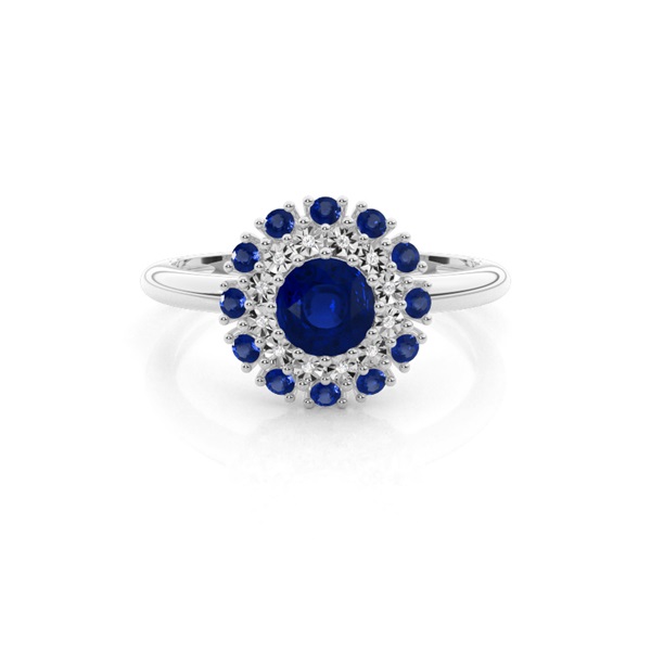 Round Halo Blue Sapphire Engagement Ring