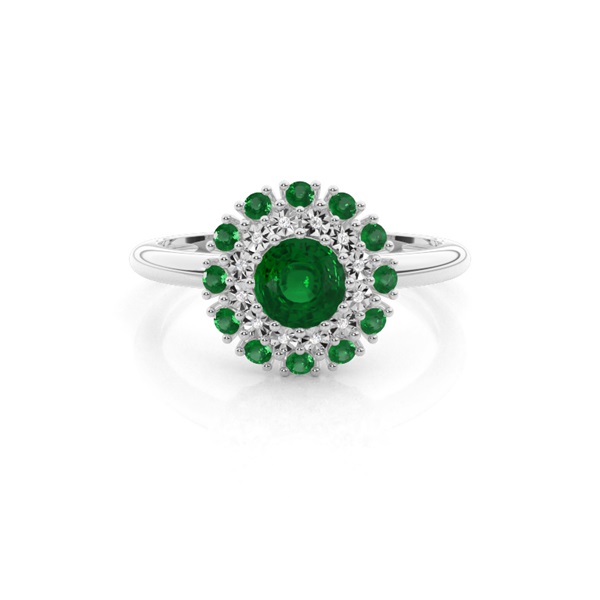 Round Halo Emerald Engagement Ring