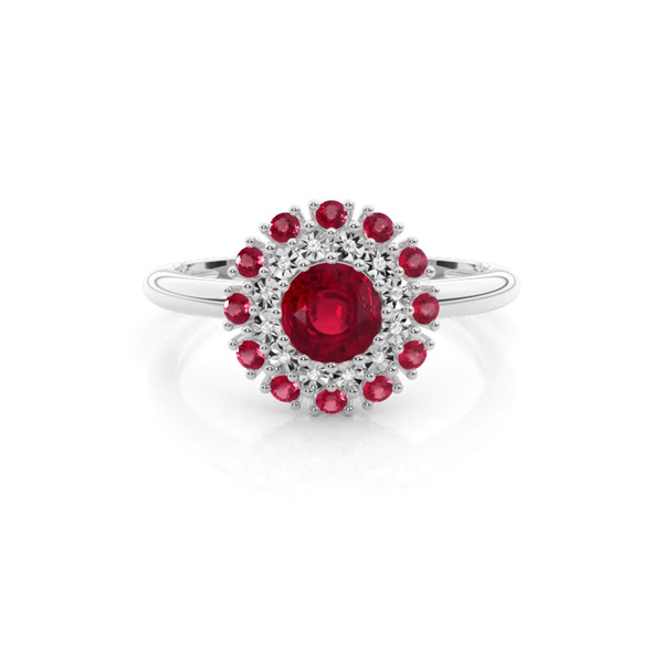 Round Halo Ruby Engagement Ring