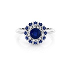 Round Halo Blue Sapphire Engagement Ring
