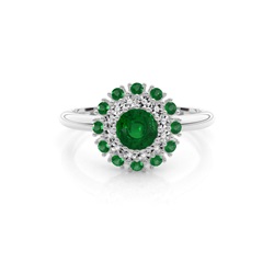 Round Halo Emerald Engagement Ring