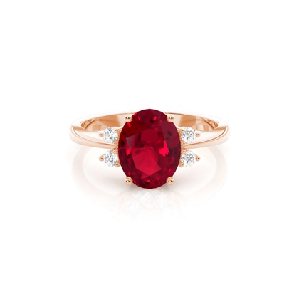 Oval Rose Gold Ruby Diamond Engagement Rings