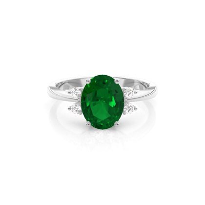 Prong Setting Emerald Side Stone Ring