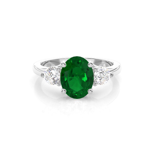 Prong Setting Emerald Three Stone Ring
