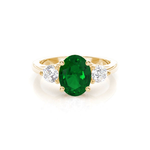 Prong Setting Emerald Three Stone Ring