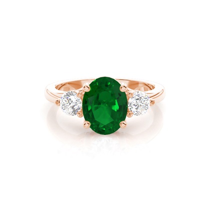 Prong Setting Emerald Three Stone Ring