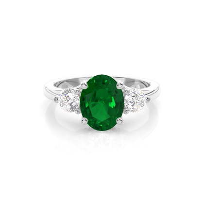 Prong Setting Emerald Three Stone Ring