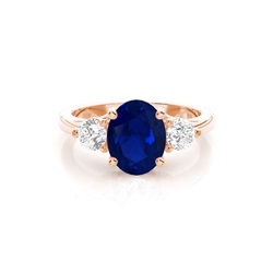 Prong Setting Blue Sapphire Three Stone Ring