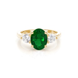 Prong Setting Emerald Three Stone Ring