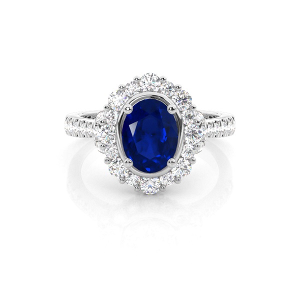 Oval Halo Blue Sapphire Engagement Ring