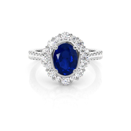 Oval Halo Blue Sapphire Engagement Ring