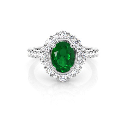                                                Oval Halo Emerald Engagement Ring