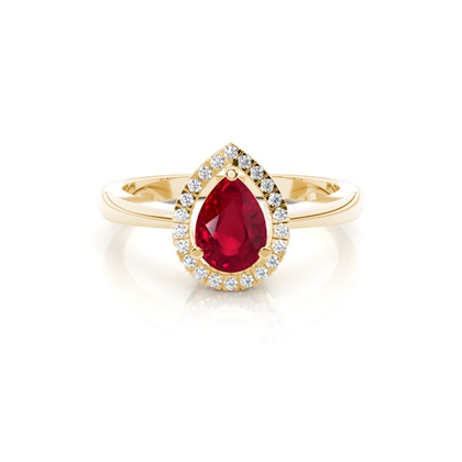 Pear Yellow Gold Ruby Diamond Engagement Rings