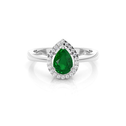 Pear Halo Emerald Engagement Ring
