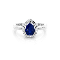 Pear Halo Blue Sapphire Engagement Ring