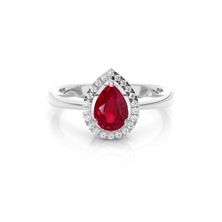 Pear Halo Ruby Engagement Ring