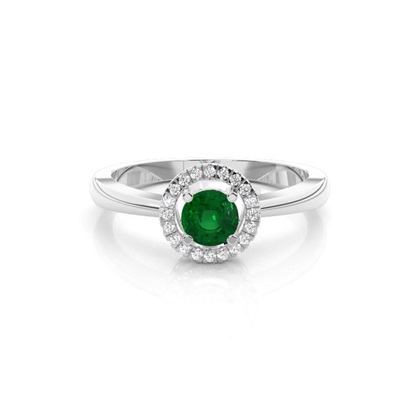                                               Round Halo Emerald Engagement Ring