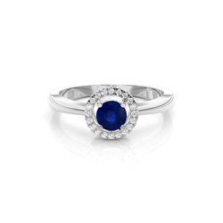 Round Halo Blue Sapphire Engagement Ring