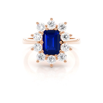 Emerald Halo Blue Sapphire Engagement Ring
