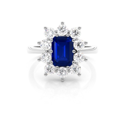 Emerald Halo Blue Sapphire Engagement Ring
