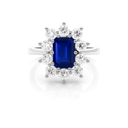 Emerald Halo Blue Sapphire Engagement Ring