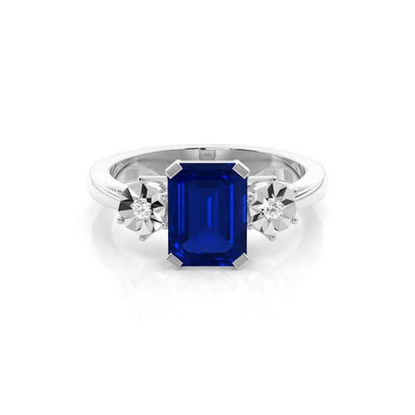 Prong Setting Blue Sapphire Three Stone Ring