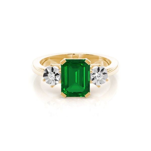 Prong Setting Emerald Three Stone Ring