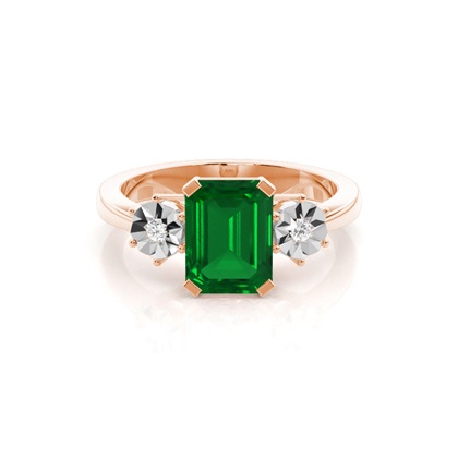 Prong Setting Emerald Three Stone Ring