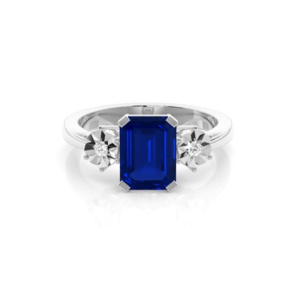 Prong Setting Blue Sapphire Three Stone Ring